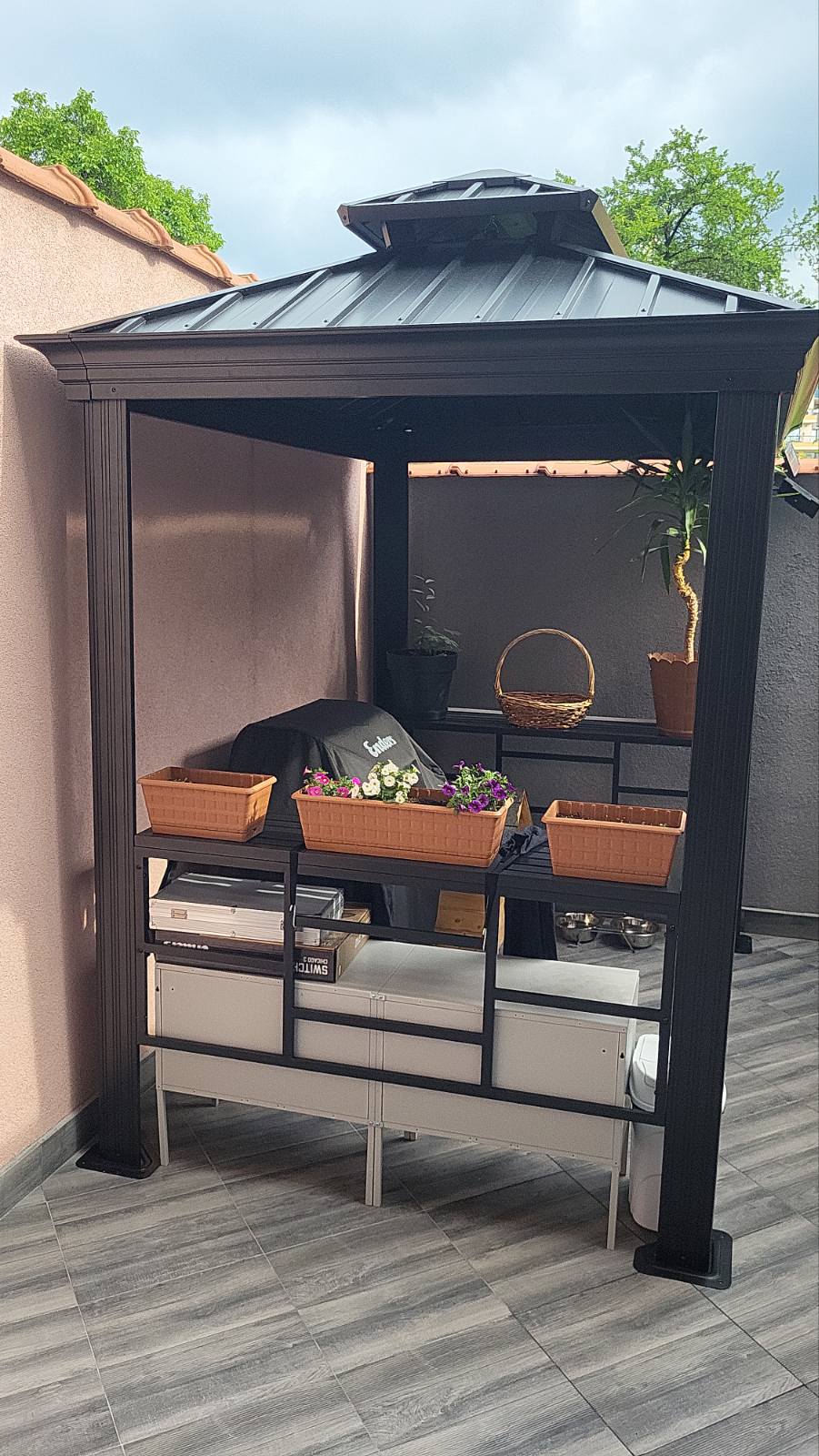 Алуминиева пергола с метален Sojag Месина BBQ 1.8x2.9x2.6 м, цвят Антрацит - Image 11
