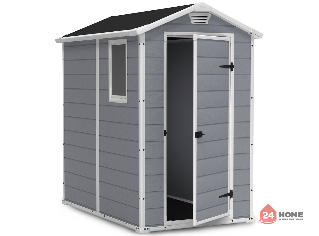 Градинска барака Keter Manor, сива 130x192х198 см, 4x6ft, HDPE пластмаса - Image 4