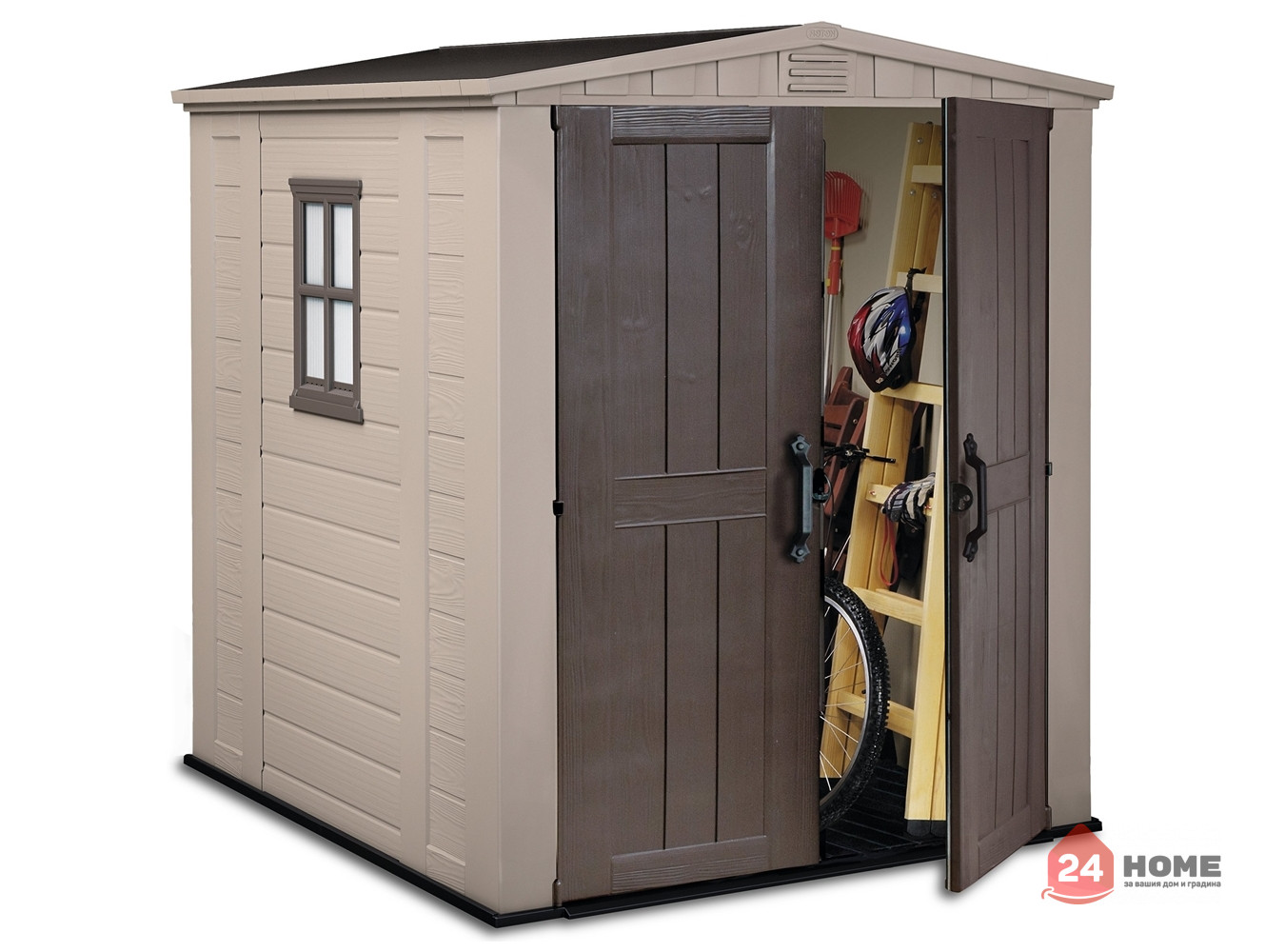 Градинска барака Keter Factor, бежаво-кафява 178x195x208 см, 6x6ft, HDPE пластмаса - Image 4