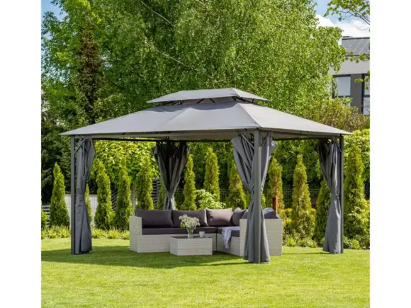 Алуминиева Градинска Шатра SUNNY Sahara, цвят графит 300х400x270 см с комплект завеси