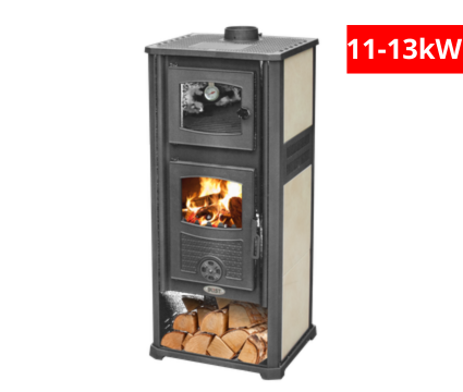 Камина с фурна за готвене, стоманени врати и плоча Blist Ambasador R N, Бежова 11-13kW