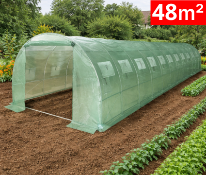 Оранжерия SUNNY 48 кв м (12x4x2м) UV+, с 2 врати, 24 прозореца, подсилена 103 кг
