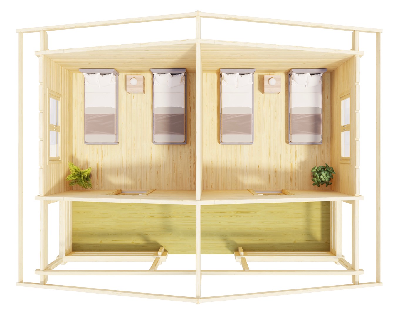 Дървено градинско бунгало Twin Cabin, 6х4.2 м, 70мм Смърч, натурално дърво - Image 3