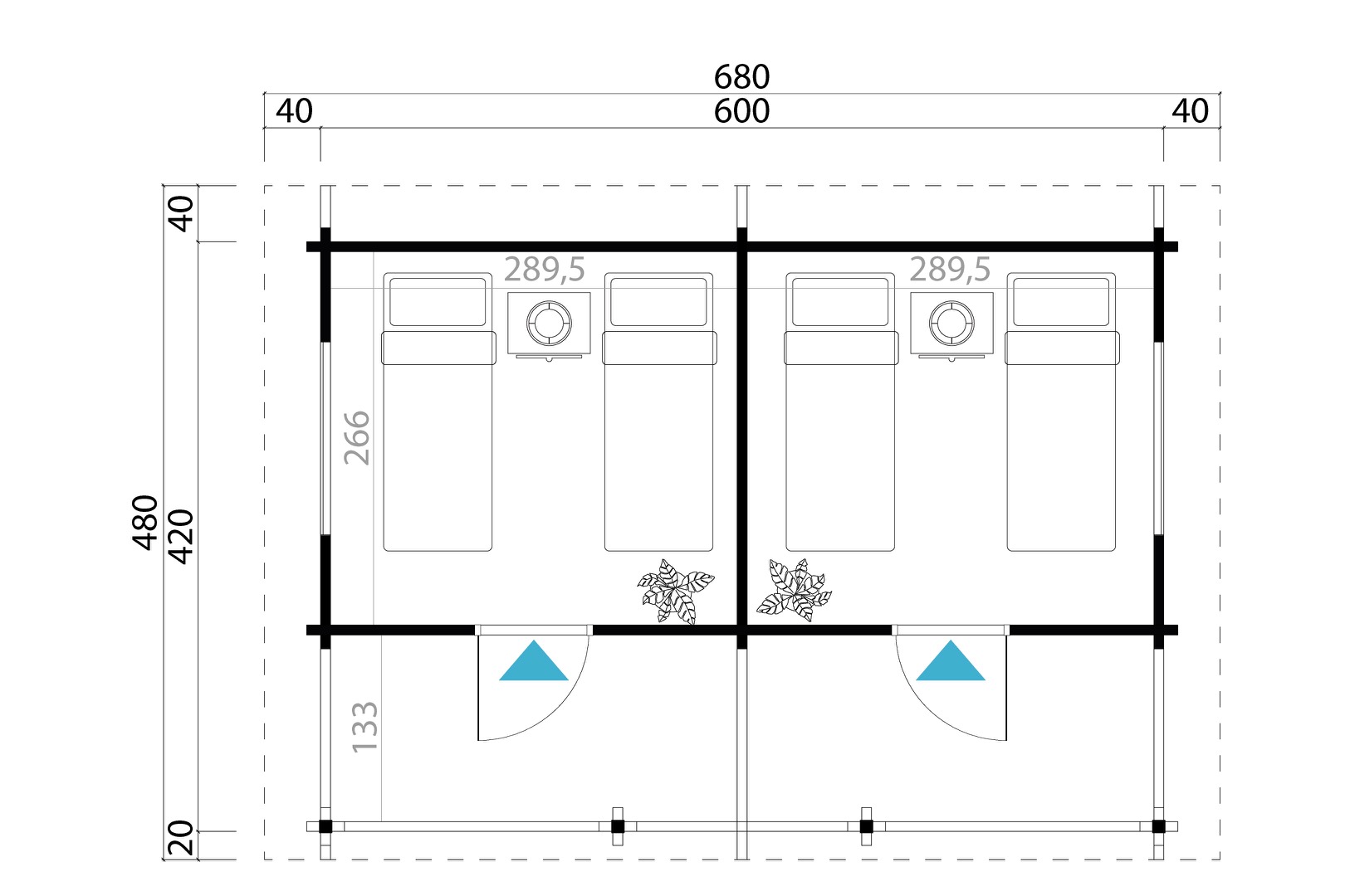 Дървено градинско бунгало Twin Cabin, 6х4.2 м, 70мм Смърч, натурално дърво - Image 4
