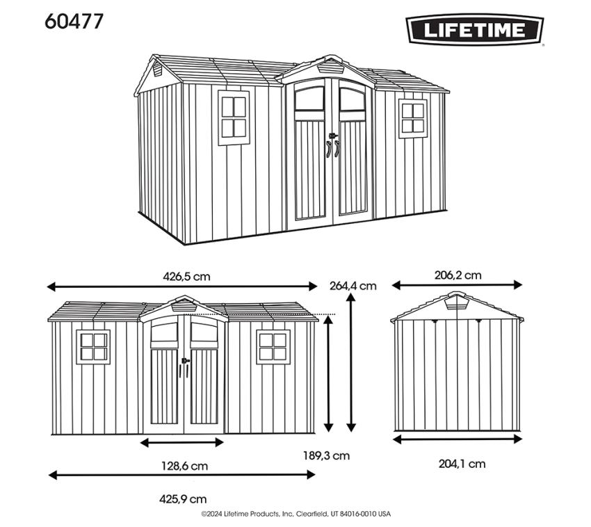 Градинска барака Lifetime Kentucky 206х427×265 см, 8.80 кв м, HDPE пластмаса - Image 14