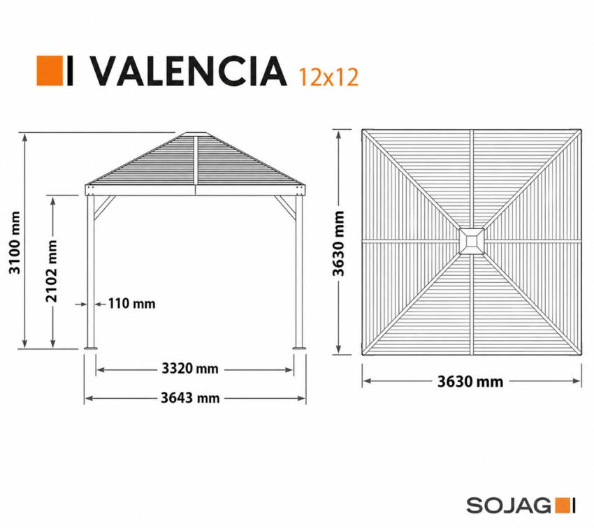 Алуминиев павилион Valencia 1212 с мрежа против комари, имитация на дърво  Кафяв  363x363x310 см - Image 3