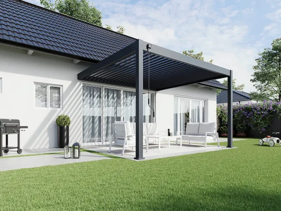 Алуминиева биоклиматична пергола за стена DELUXE Wall 3.6x4 м цвят Антрацит