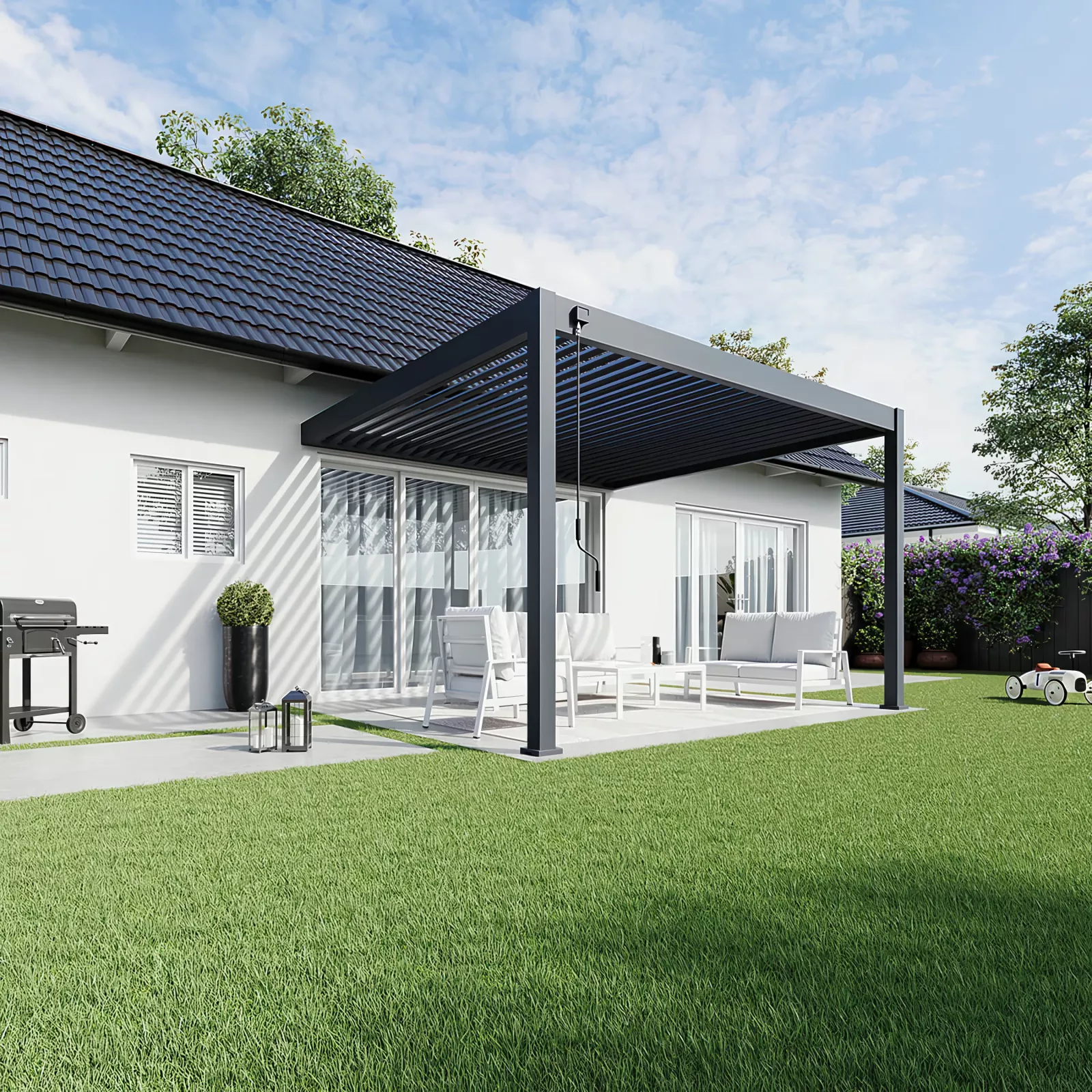 Алуминиева биоклиматична пергола за стена DELUXE Wall 3.6x4 м цвят Антрацит