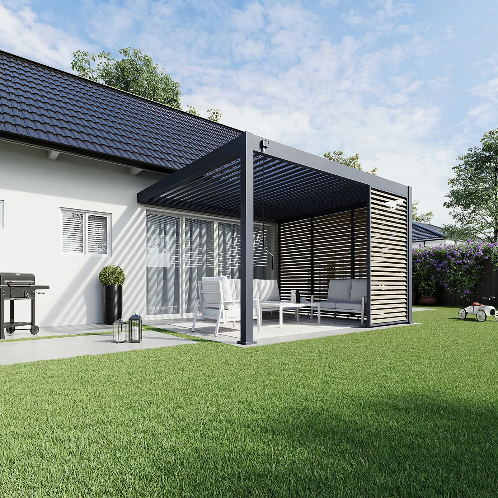 Алуминиева биоклиматична пергола за стена DELUXE Wall 3.6x4 м цвят Антрацит - Image 3