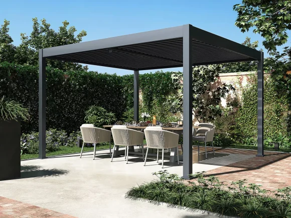 Алуминиева биоклиматична пергола ELEGANCE DUO 3.6 × 4 м цвят антрацит